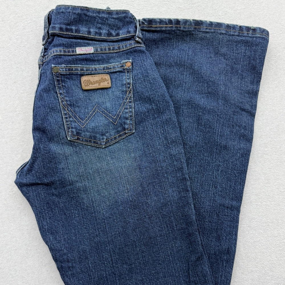 Wrangler Bootcut Jeans Women 3/4 x 34 Blue Premium Patch Stretch Denim Western